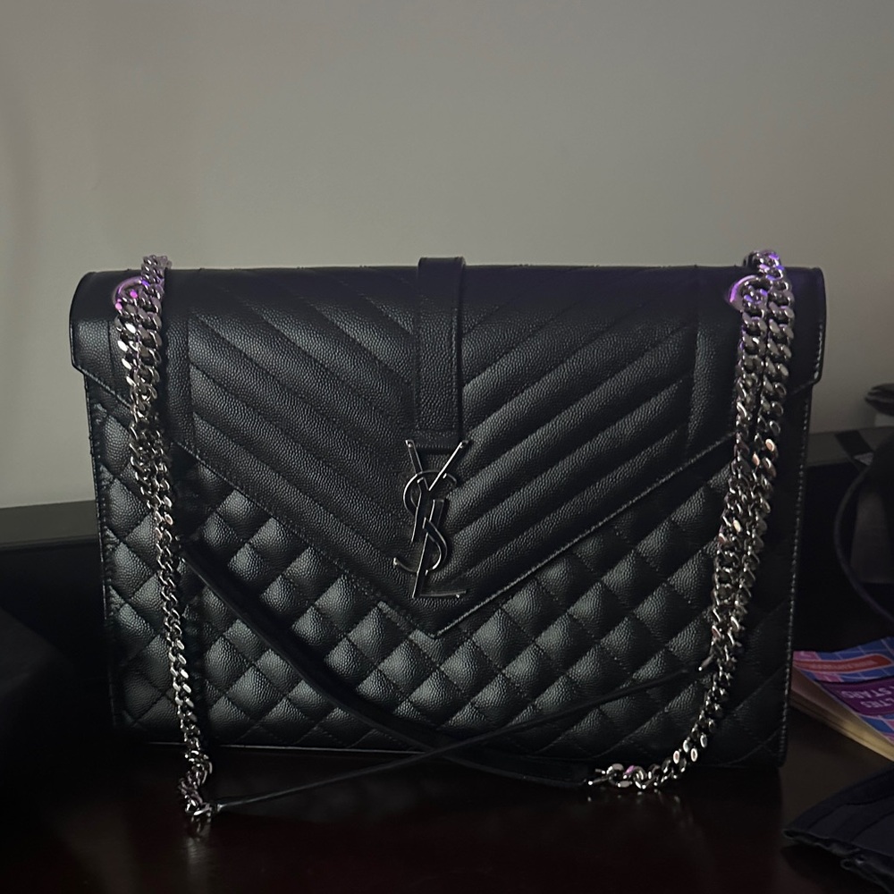 Yves Saint Laurent Black Chevron Leather Shoulder Bag
